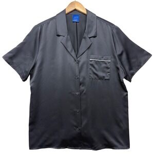 Apt. 9 Intimates Womens Large Black Satin Pajama Top Button Down Short Sleeve